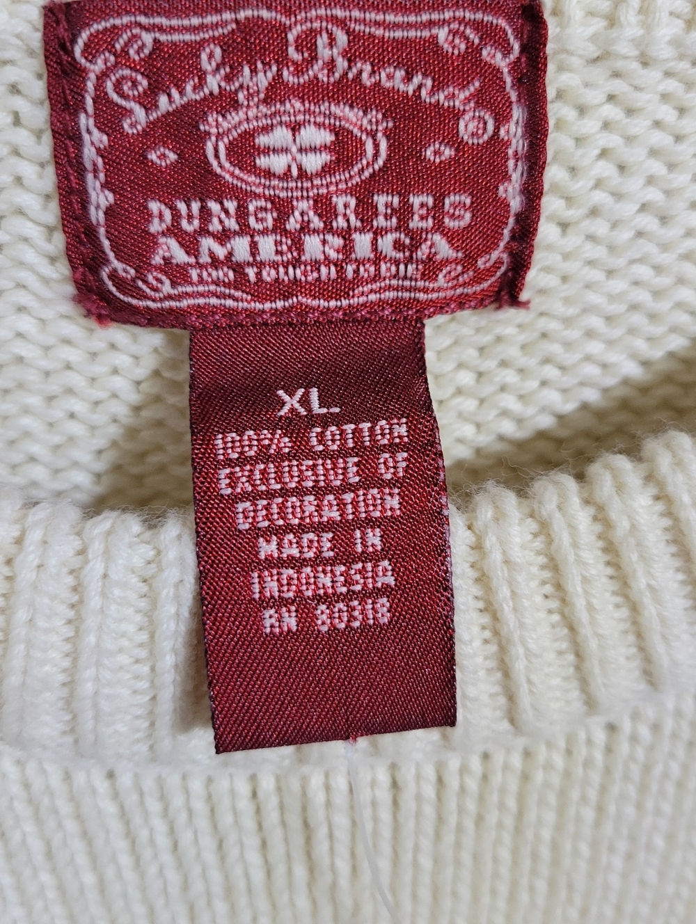 NWT Lucky Brand Cream & Red Striped Crewneck Sweater, Size XL - Picture 2 of 9